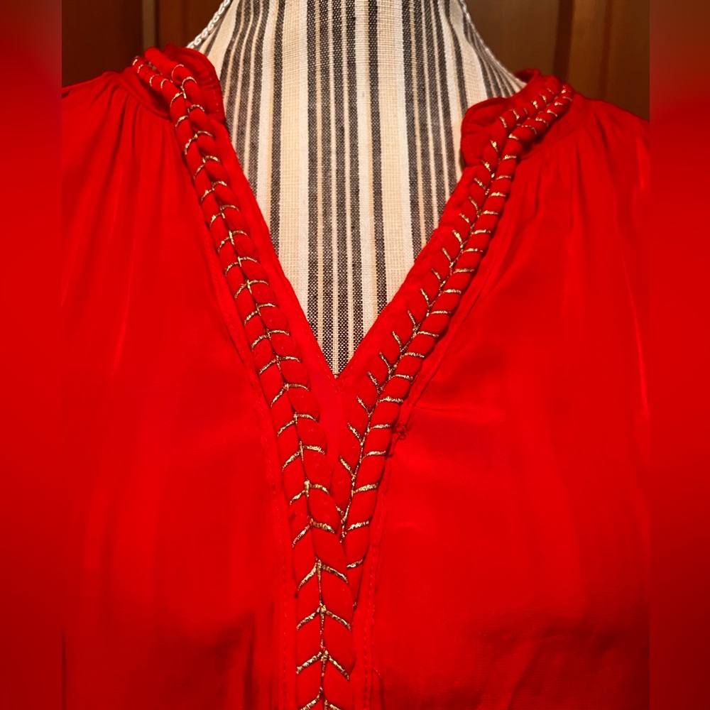 NWOT Chico's Scarlet Blouse with Intricate Stitching